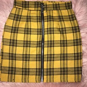 Yellow and black plaid mini skirt.